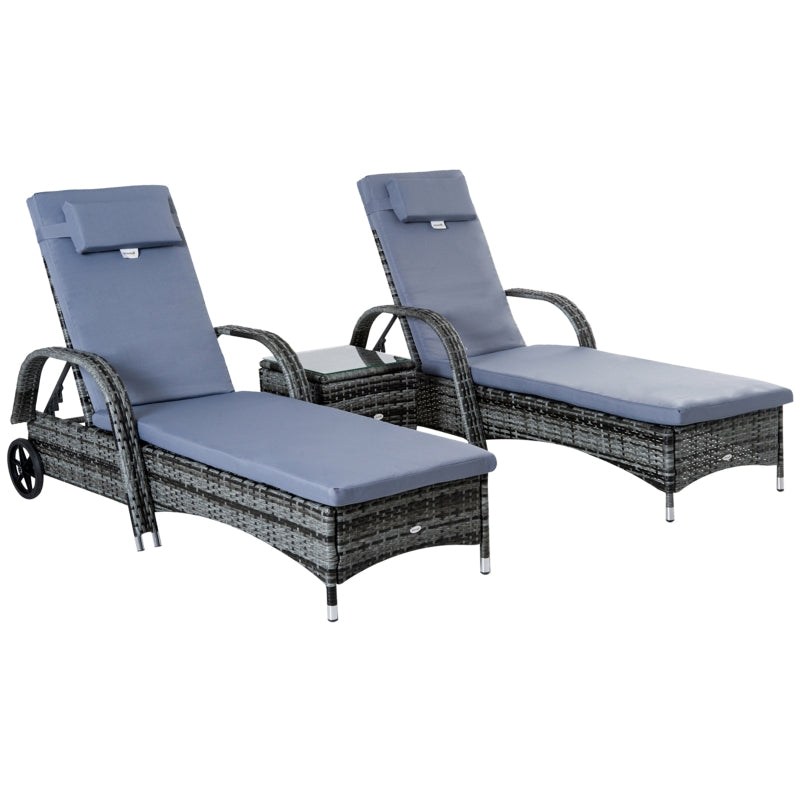 3 Seater Rattan Lounger Set With Side Table-Grey