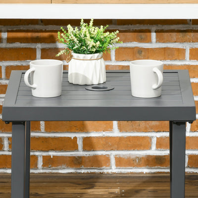 Outsunny Garden Side Table, Patio Coffee Table with Umbrella Hole, End Table with Steel Frame for Balcony, Grey