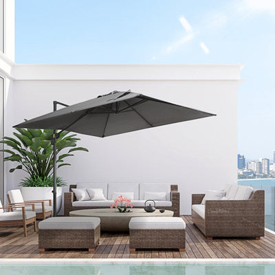 Square Overhanging Umbrella With Cross Base- Dark Grey