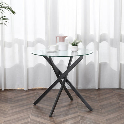 Side Table With Clear Tempered Glass Top Black