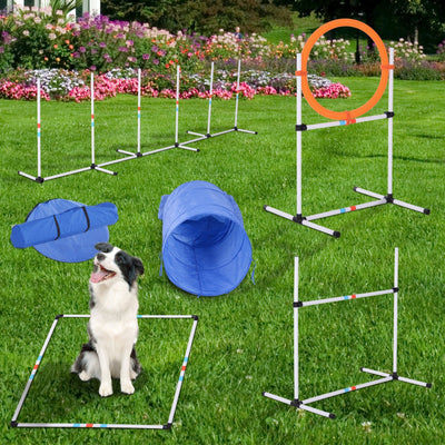 Juego de 5 juegos de entrenamiento de agilidad con obstáculos para perros PawHut PE, color blanco