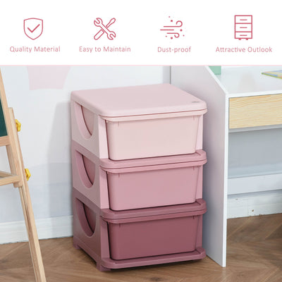 HOMCOM Kids Storage Units with Drawers 3 Tier Chest Vertical Dresser Tower Toy Organizer for  Nursery Playroom Kindergarten Pink