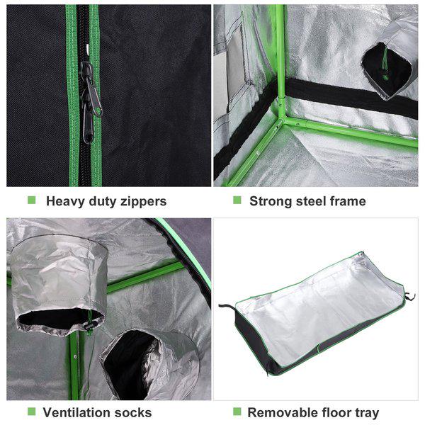 Hydroponic Plant Grow Tent W/ Window Tool Bag, 60L X 60W 140Hcm - Black/Green