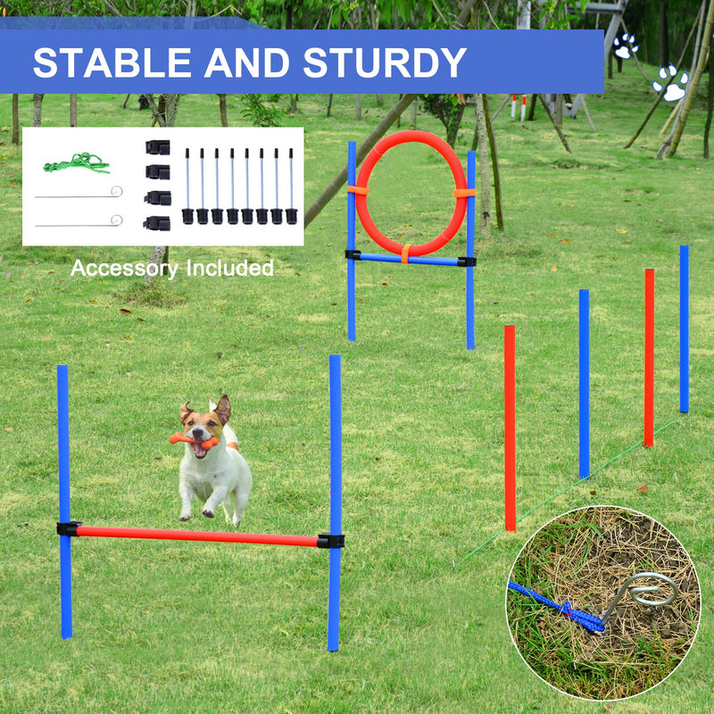 PawHut Pet Agility Training Equipment Dog Play Run Jump Obedience Training Set Adjustable (Pole + Hoop + Hurdle)