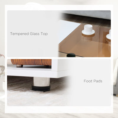 Modern Coffee Table With Tempered Glass Top, White