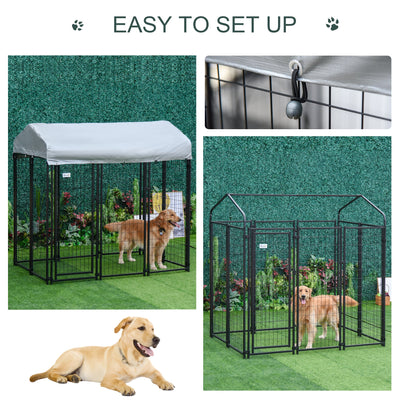 Caseta para perros de exterior PawHut, parque para perros con cubierta resistente a los rayos UV y diseño con cerradura, valla de metal para perros grandes y medianos, 183 x 121 x 183 cm