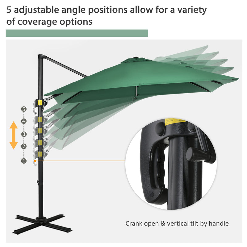 Outsunny Square Umbrella Parasol W/360° Rotation, 245Lx245Wx248H cm-Green