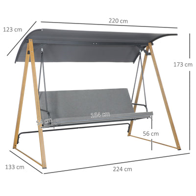 Outsunny 3 Seater Garden Swing Chair Bench with Adjustable Canopy, Cushioned Seat and Weather Resistant Steel Frame for Patio, Yard