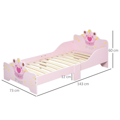 HOMCOM Kids Wooden Bed with Crown Modeling Safety Side Rails Easy to Clean Perfect Gift for Toddlers Girls Age 3 to 6 Years Old Pink