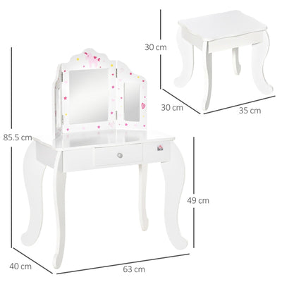 Kids Vanity Table And Stool Girls Dressing , White