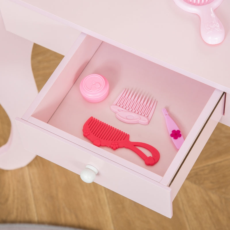 Kids Vanity Table And Stool Girls Dressing Set Make Up