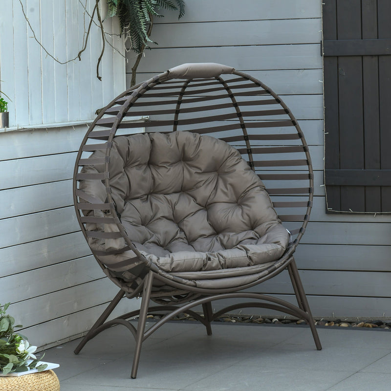 Outsunny 2 Seater Egg Chair with Soft Cushion, Steel Frame and Side Pocket, Garden Patio Basket Chair for Indoor, Outdoor, Brown