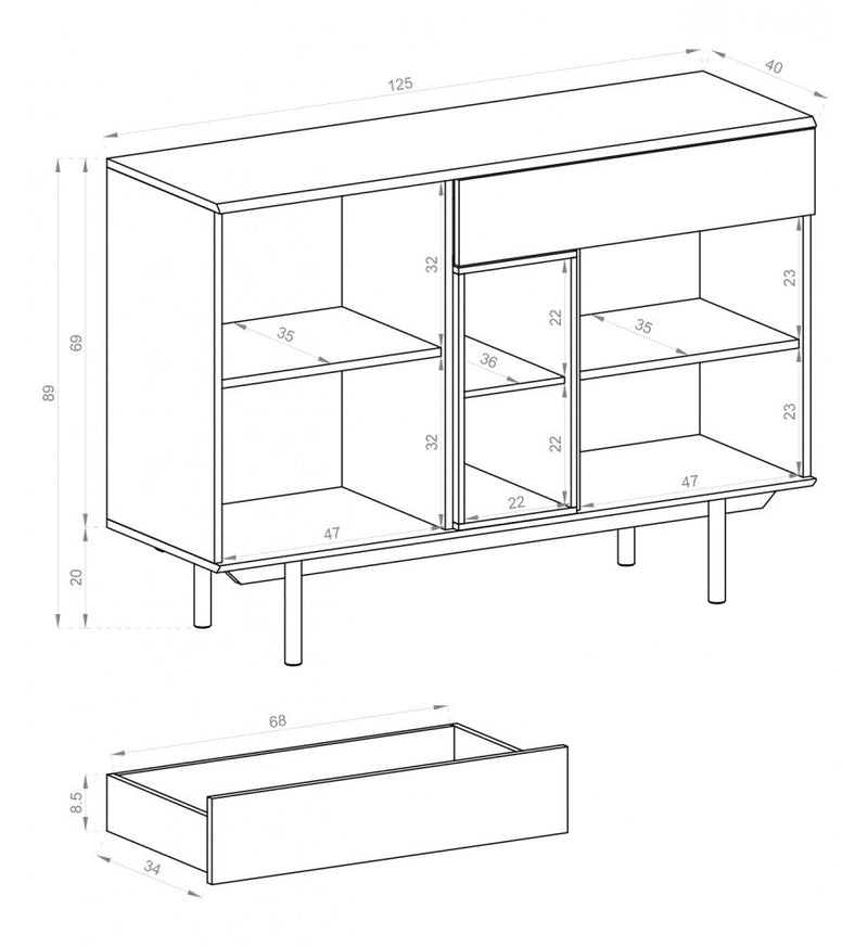 Inox Sideboard Cabinet 125cm