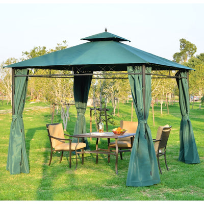 Gazebo W/Metal Frame And Side Walls-Dark Green