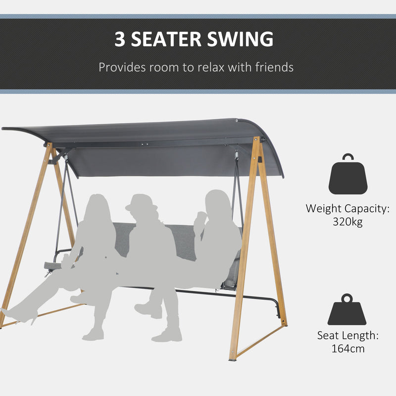 Outsunny 3 Seater Garden Swing Chair Bench with Adjustable Canopy, Cushioned Seat and Weather Resistant Steel Frame for Patio, Yard