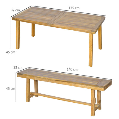 Outsunny 3 Pieces Garden Dining Set, Outdoor 4 Seater Acacia Wood Table and Loveseats, Natural Wood Finish