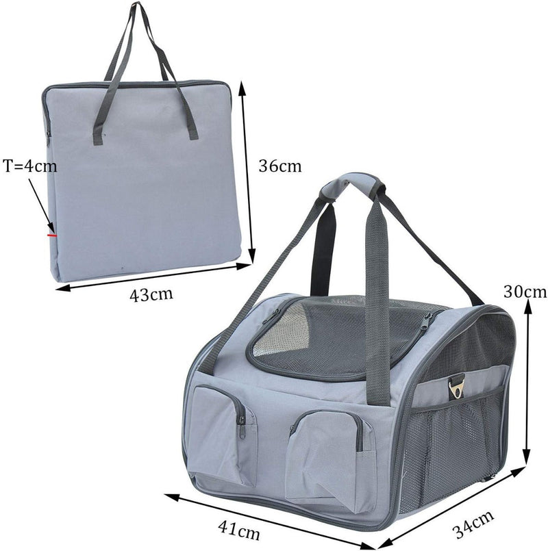 Pawhut Pet Carrier Portable Cat Carrier Folding Dog Bag with Mesh Windows, 41 x 34 x 30 cm, Grey