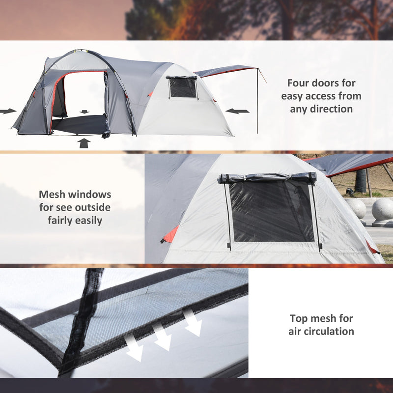 Outsunny 4-5 Man Outdoor Tunnel Tent, Two Room Camping Tent with Portable Mat, Sewn-In Floor Breathable Mesh Windows for Fishing, Festival, Hiking