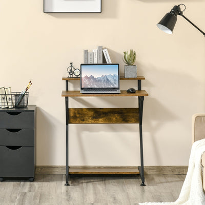 Mesa de ordenador compacta HOMCOM, escritorio en forma de R con estante para monitor y almacenamiento para oficina en casa, pequeña, para estudio y juegos, 70 cm, marrón