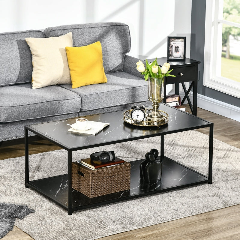 Faux Marble Coffee Table, With Two-Tiers - Black