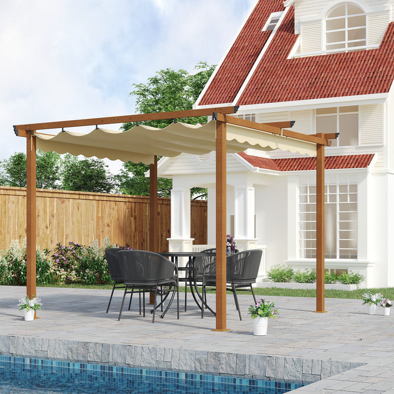 Outsunny 3 x 3 m Outdoor Pergola Canopy Patio Gazebo Sun Shelter with Retractable Roof Aluminium Frame for Garden, Khaki