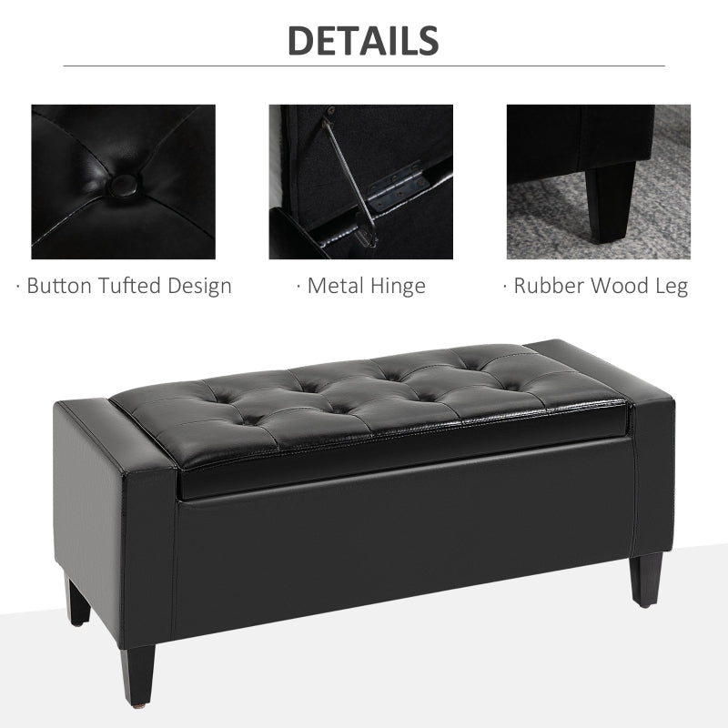 PU Leather Storage Ottoman Bench , Black