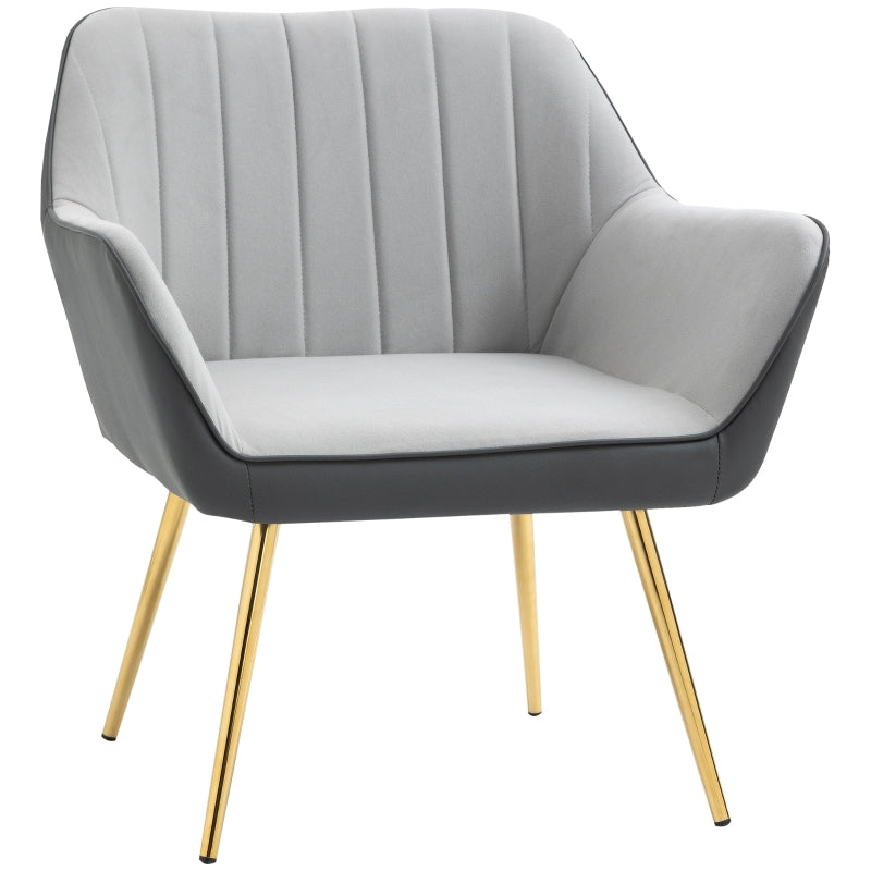 Modern Velvet Armchairs With Gold Steel Legs, Light Grey