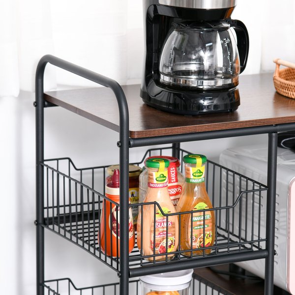 Industrial-Style Kitchen Dining Storage Cart Trolley W/ Shelves Baskets Wheels