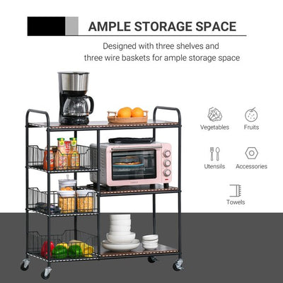 Industrial-Style Kitchen Dining Storage Cart Trolley W/ Shelves Baskets Wheels