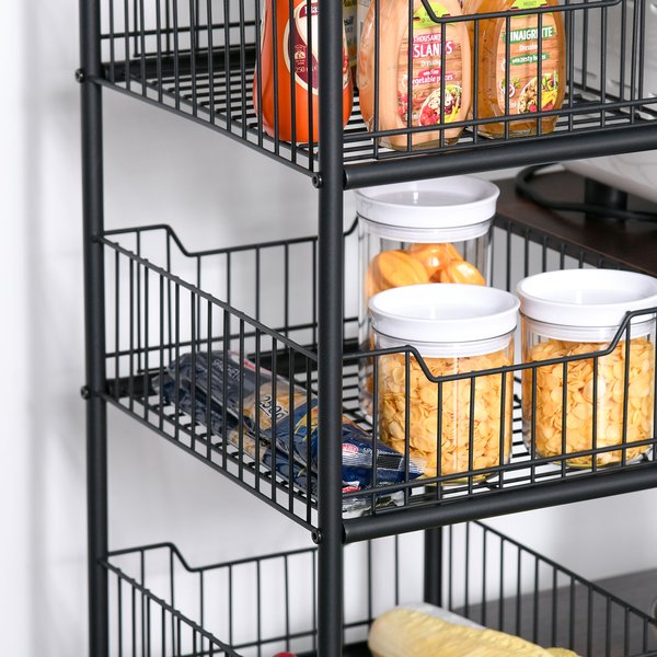 Industrial-Style Kitchen Dining Storage Cart Trolley W/ Shelves Baskets Wheels