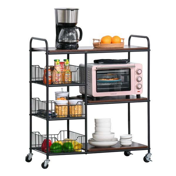 Industrial-Style Kitchen Dining Storage Cart Trolley W/ Shelves Baskets Wheels