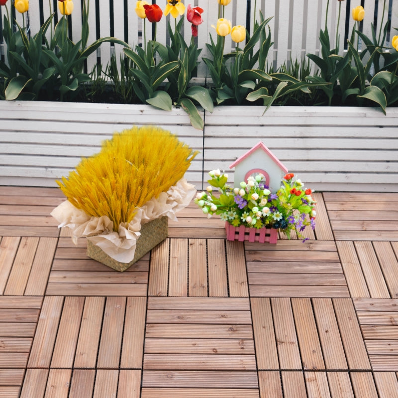 27 Pcs Solid Wood Interlocking Decking Tiles