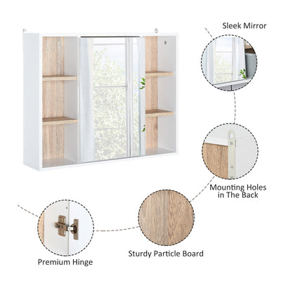 HOMCOM Bathroom Mirror Cabinet, Wall Mounted Medicine Cabinet with Storage Cupboard and Adjustable Shelf, White