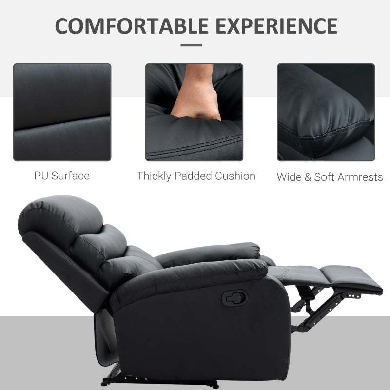 PU Leather Single Sofa Chair Manual Recliner Armchair W/Footrest-Black