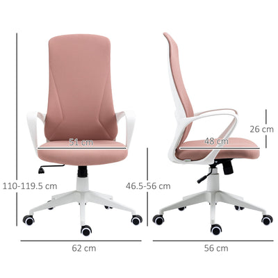 Vinsetto High-Back Office Chair, Elastic Desk Chair with Armrests, Tilt Function, Adjustable Seat Height, Pink