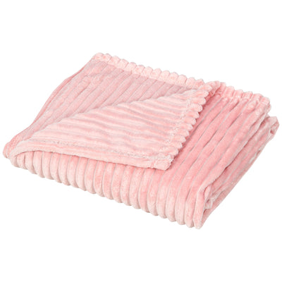 HOMCOM Flannel Fleece Blanket for Sofas, All-Season Fluffy Warm Throw Blanket for Bed, Couch, Chair, Striped Reversible Travel Bedspread, Single Size, 152 x 127cm, Pink