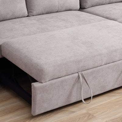 Linen-Look 'L' Storage Sofa Bed - Light Grey