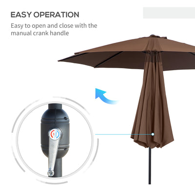 Outsunny Steel Frame Round Market Patio Sun Umbrella Garden Parasol Outdoor Sunshade Canopy,  3x2.45m (Coffee)