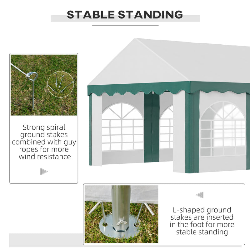 Outsunny 8 x 4m Garden Gazebo with Sides, Galvanised Marquee Party Tent with Eight Windows and Double Doors, for Parties, Wedding and Events