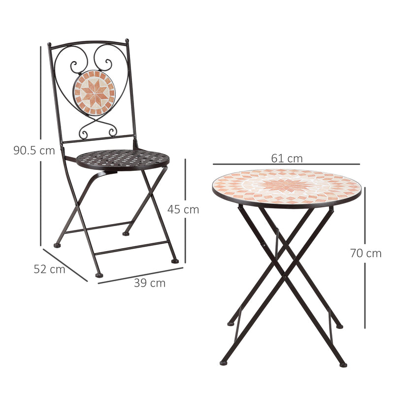 Outsunny 3 Piece Mosaic Bistro Set, 2 Folding Chairs & 1 Round Table Outdoor Furniture for Outdoor, Balcony, Poolside, Yellow