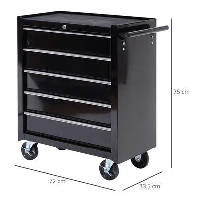 HOMCOM Cold Rolled Steel 5-Drawer Rolling Tool Storage Cabinet Tool Chest Black