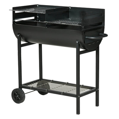 Outsunny Steel 2-Grill Charcoal BBQ W/ Wheels Black