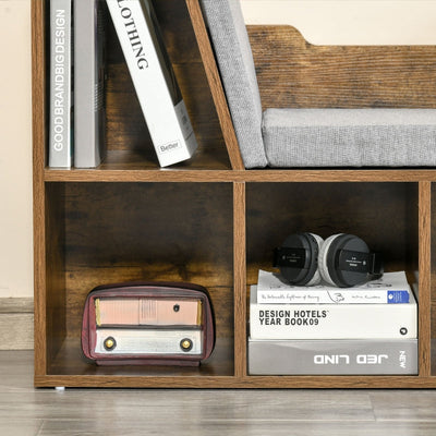 Six-Compartment Bookcase, With Padded Seat - Wood-Effect