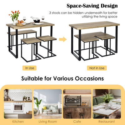 4 Pieces Metal Frame Industrial Breakfast Table Chair Set