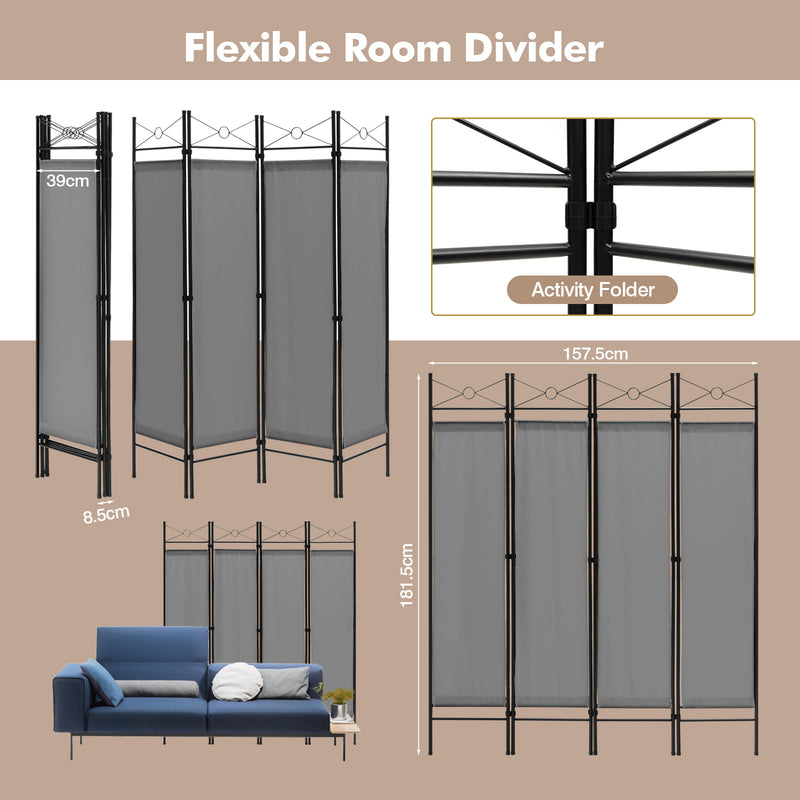 Biombo plegable con tela de poliéster para dormitorio y sala de estar, color gris