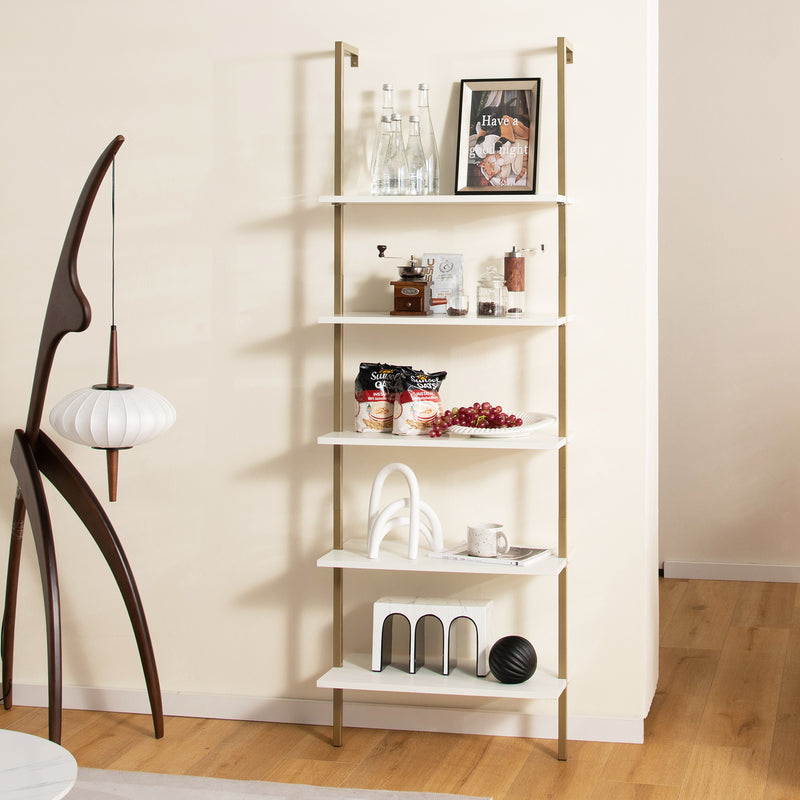 5-Tier Ladder Shelf with Steel Frame for Living Room Bedroom Office