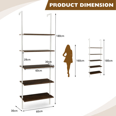 Estantería de escalera de 5 niveles con estructura de acero para sala de estar, dormitorio, oficina, color natural