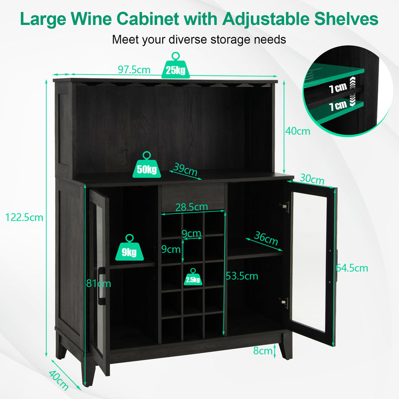 Kitchen Cabinet Sideboard Sideboard with 15 Removable Wine Rack-Black