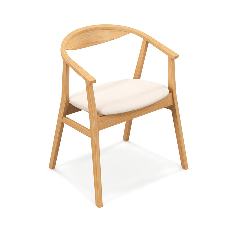 Silla decorativa de bambú con respaldo curvo y cojín de asiento acolchado suave - Natural