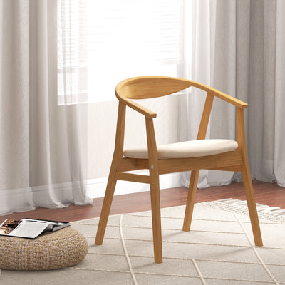 Silla decorativa de bambú con respaldo curvo y cojín de asiento acolchado suave - Natural